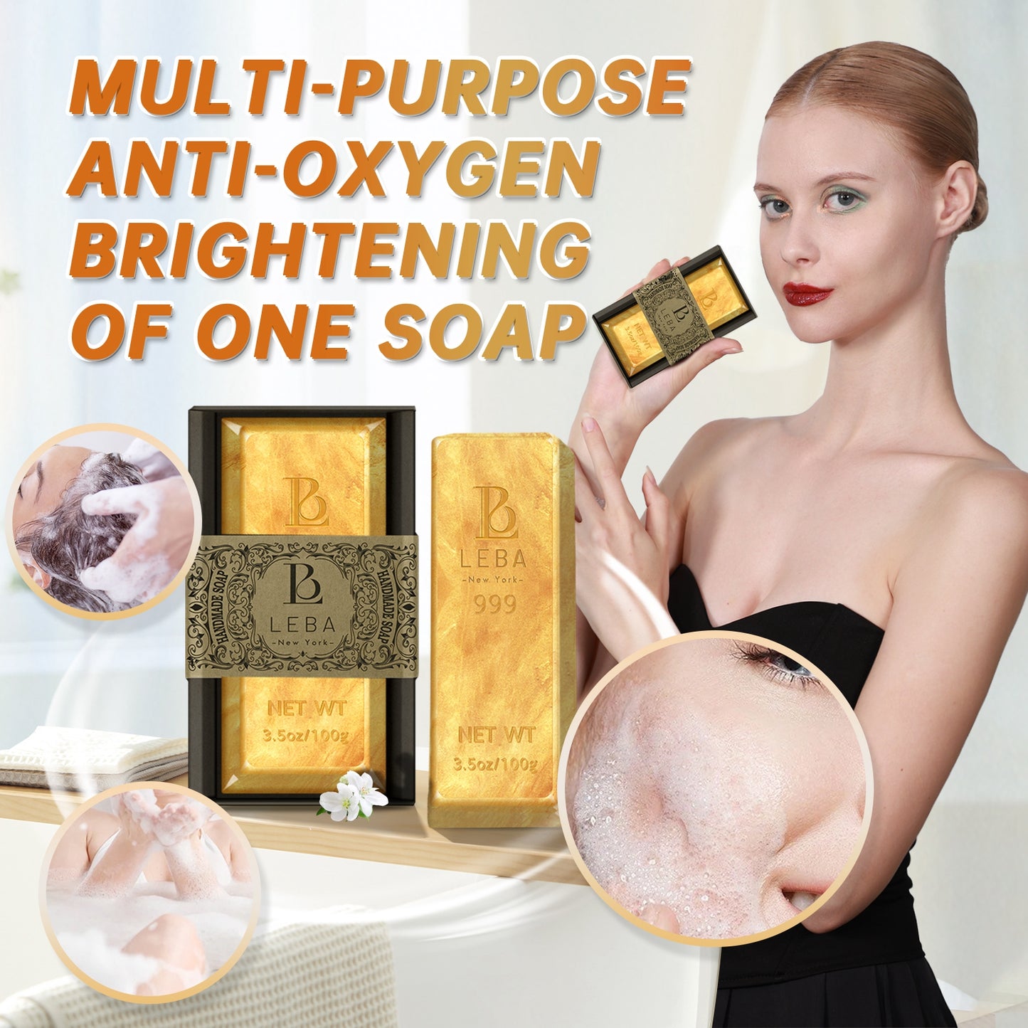LEBA Golden Handmade Soap, Aromatic, Shiny, Natural